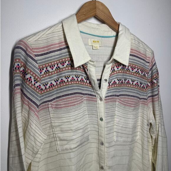 Maeve Top Women Size 16 Cream Embroidery Plus Size Wool Western Boho Collared - Picture 4 of 6